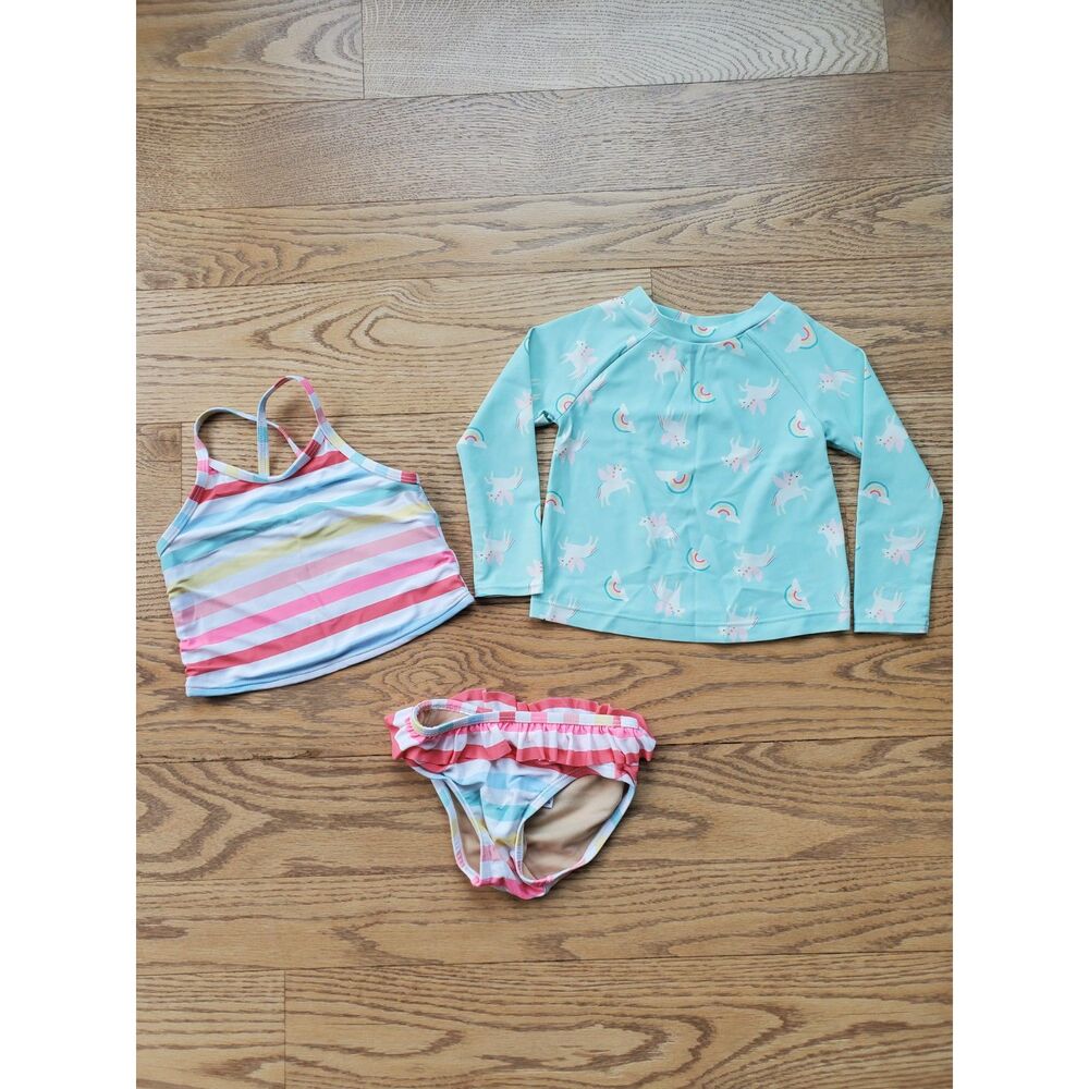18-24M Lot of 3 Rashguard Swim Set for Toddler Girls Rainbow Stripes FAIR/Play